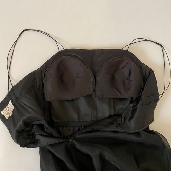 Vintage Valentino Black Long Asymmetric Ruffled Cocktail Dress, Size 10 Gown - Picture 6 of 15